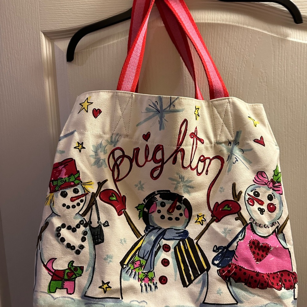 Large Brighton canvas tote shoulder bag snowman